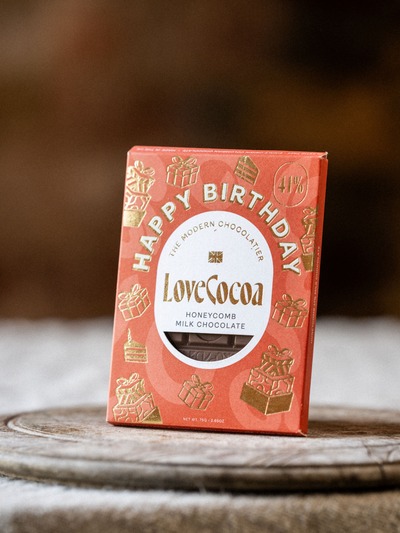 Love Cocoa Happy Birthday 41% Honeycomb Milk Chocolate Bar